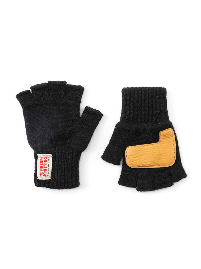 뉴베리니팅_ Deer Leather Fingerless Gloves [Black/Tan]