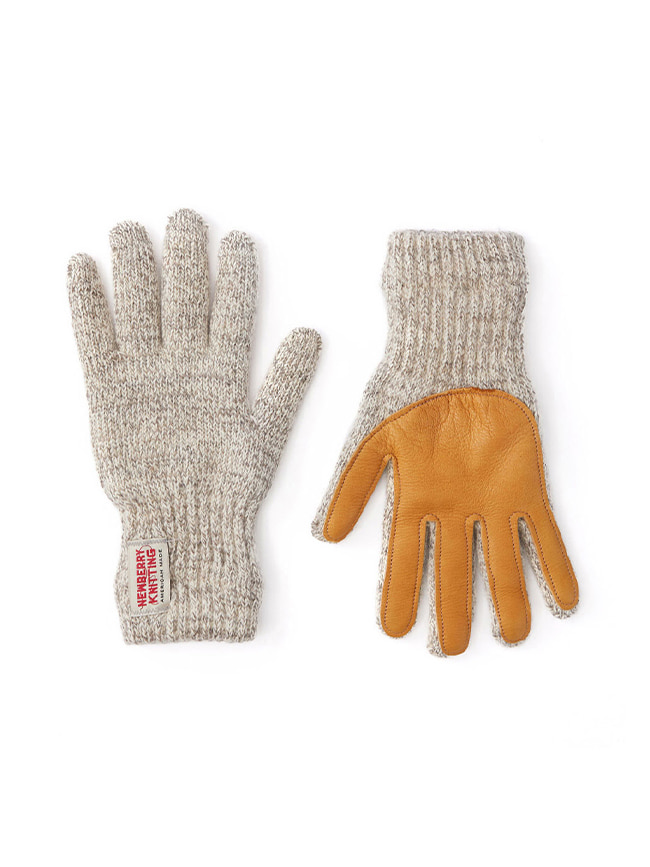 뉴베리니팅_ Deer Leather Wool Gloves [Oatmeal/Tan]
