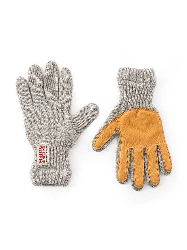 뉴베리니팅_ Deer Leather Wool Gloves [Gray/Tan]
