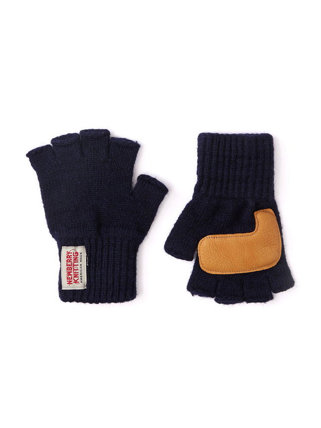 뉴베리니팅_ Deer Leather Fingerless Gloves [Navy/Tan]