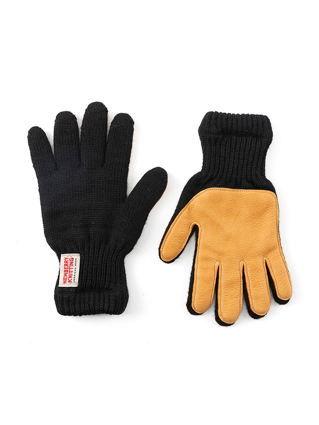 뉴베리니팅_ Deer Leather Wool Gloves [Black/Tan]