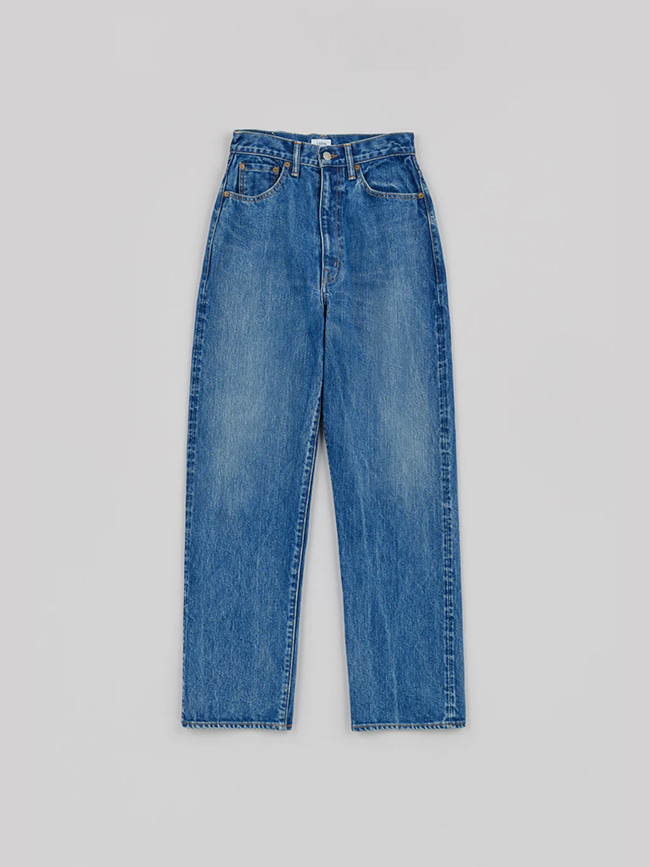 시오타_ High-rise 5 Pocket Pants (13.5oz) [Medium Dark Blue Damage]