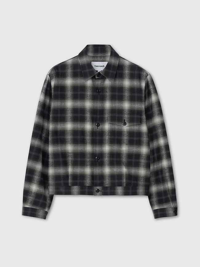 토니웩_ Brushed-Effect Check Shirt Blouson (Japanese Fabric) [Black/Ecru]