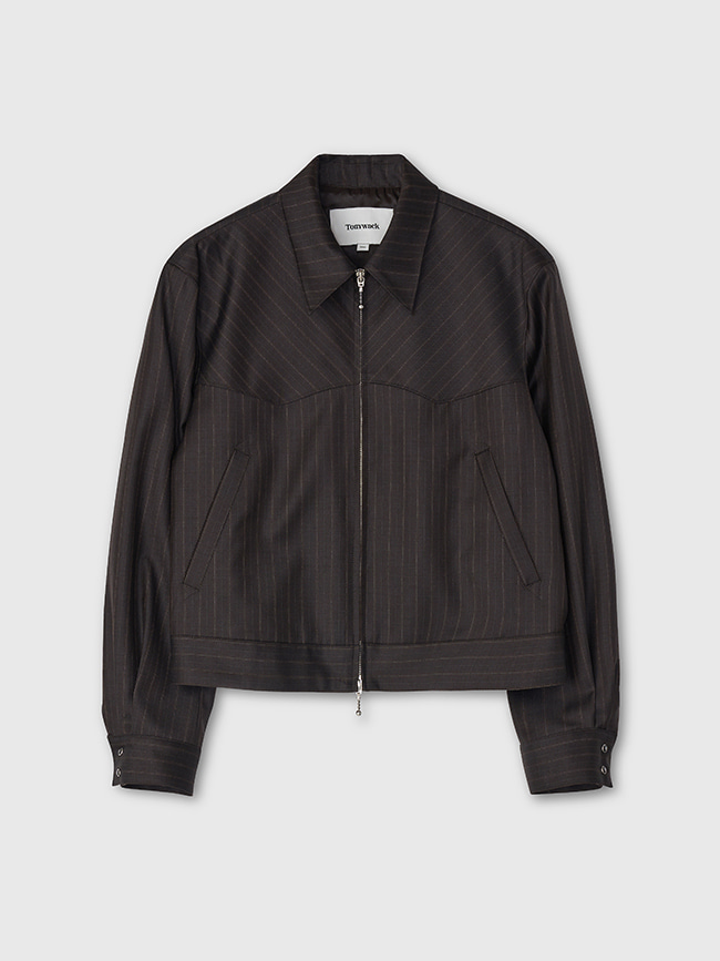 토니웩_ Worsted Wool Western Blouson Jacket [Brown Stripe]
