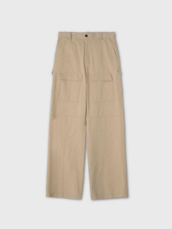 토니웩_  Wide-Leg Garment Washed Cargo Pants [Faded Beige]