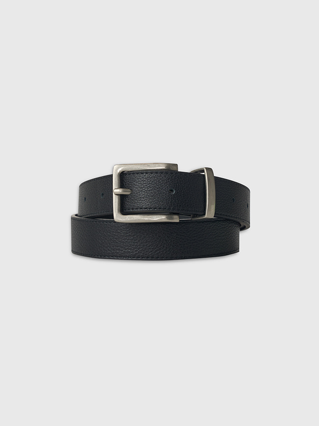 토니웩_ Silver Buckle Calf Leather Belt [Black]