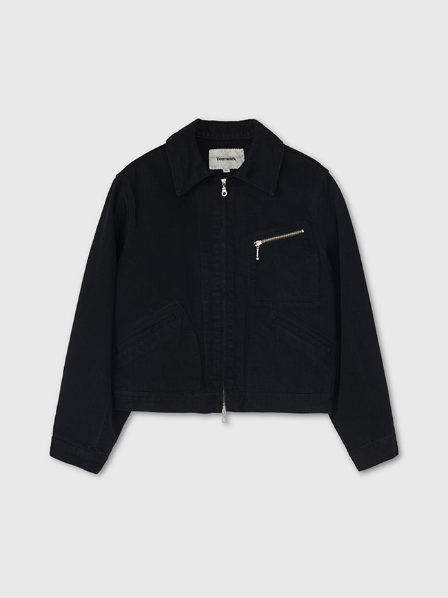 토니웩_ Rinsed Denim Zipped Work Jacket [Black]