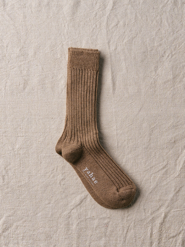 야하에_ Organic Cotton Blended Yak Ribbed Socks [Brown]