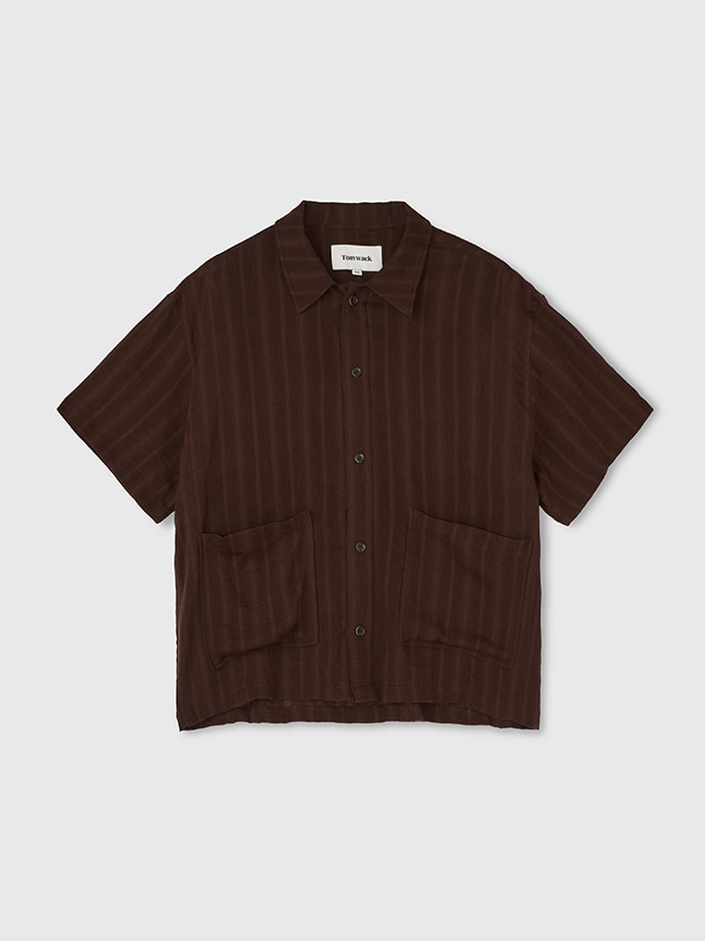 토니웩_  Cotton Linen Textured Stripe Shirt [Brown]