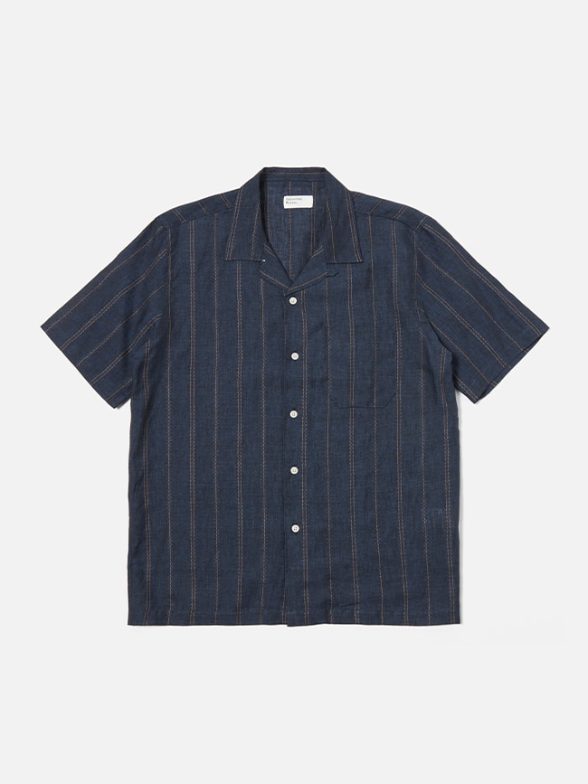 유니버셜웍스_ Road Stripe Linen Shirt [Navy]