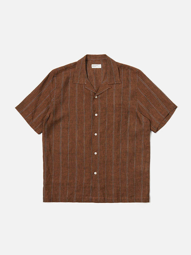 유니버셜웍스_ Road Stripe Linen Shirt [Brown]