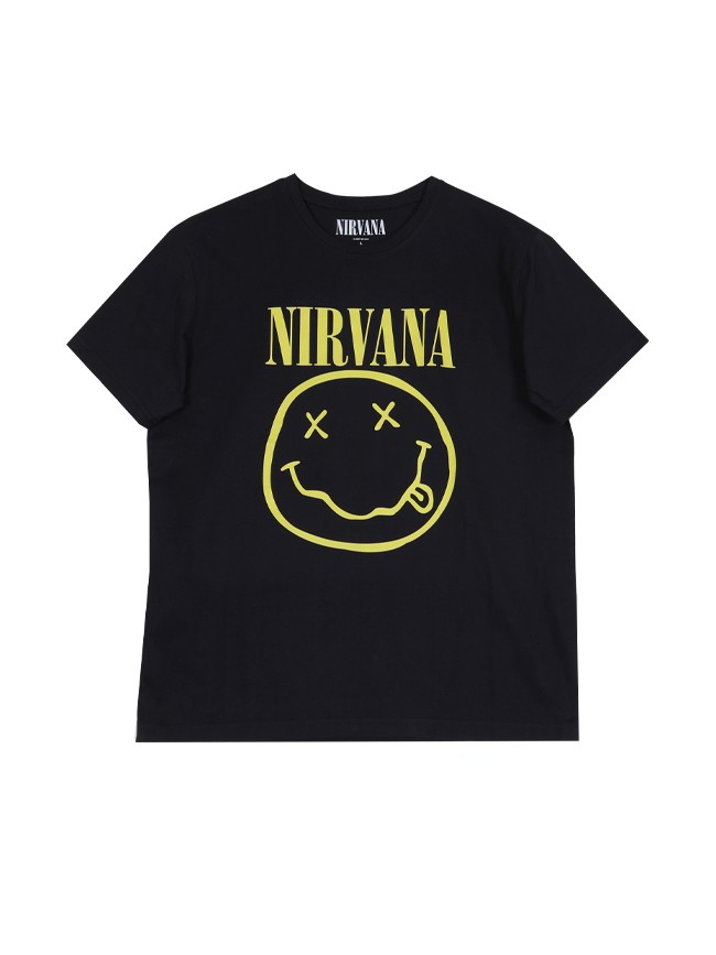 블리치아트_ Nirvana Yellow Smiley Flower Sniffin&#039; T-Shirt [BLACK]