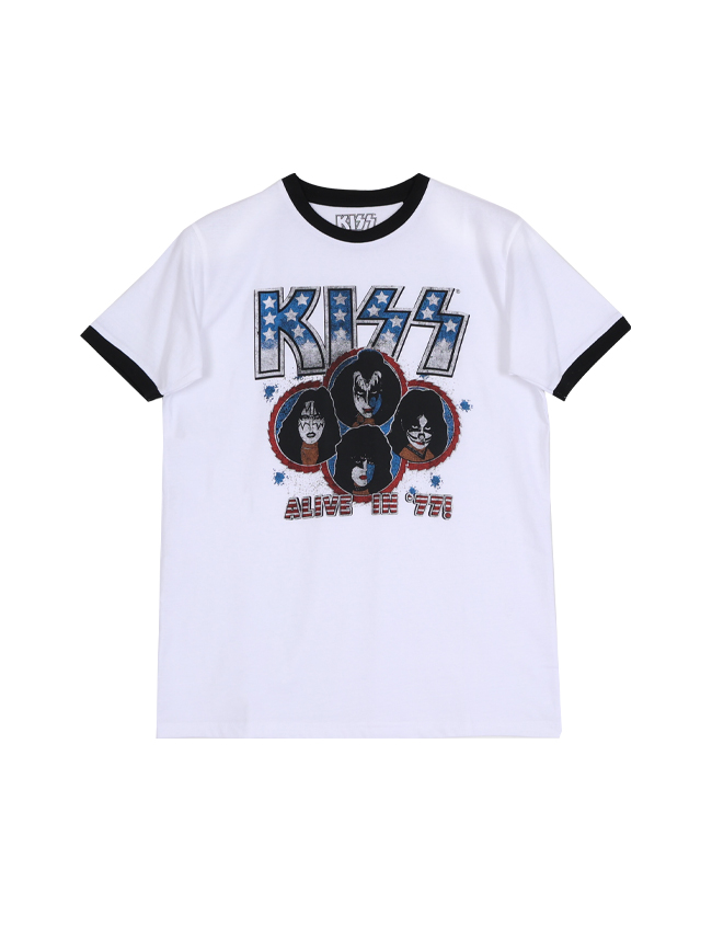 블리치아트_ Kiss Alive In &#039;77 Ringer T-Shirt [WHITE]