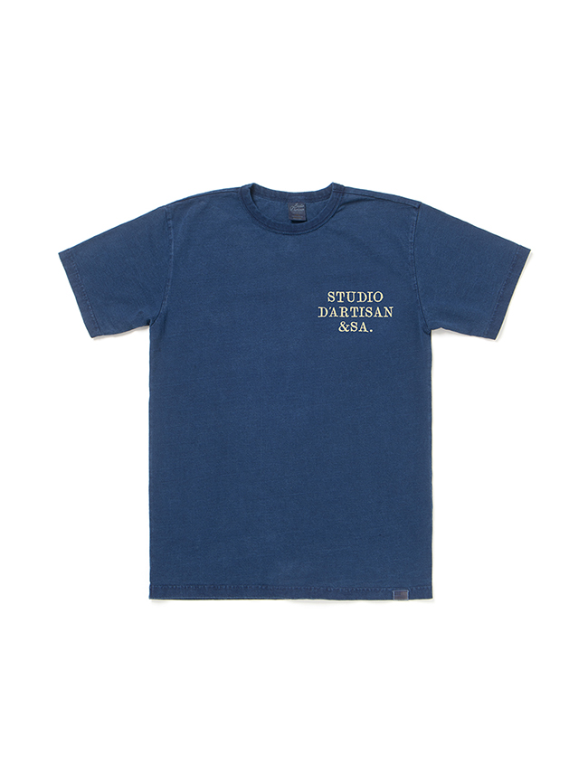 스튜디오 다치산 _ 8136A USA Cotton Indigo T-shirt (with print) [Light Indigo]
